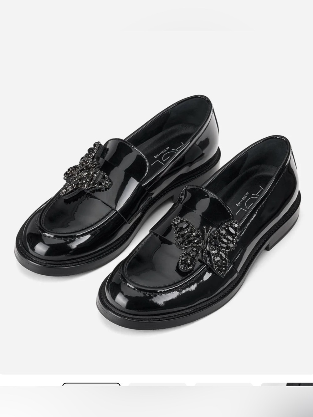 Agl Black made in Italy Patent Leather studded Butterfly Loafers